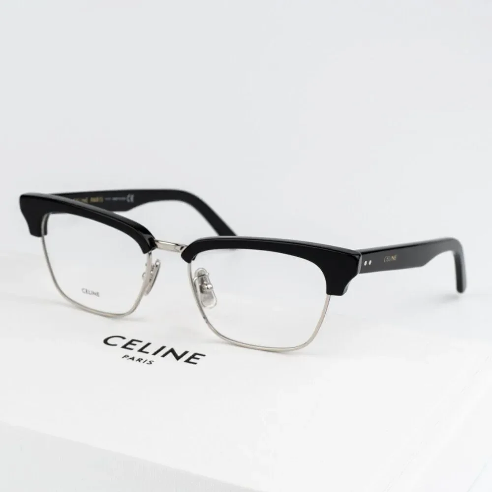 SALE! NEW Celine CL50026U 016 Shiny Palladium Black Women Square Eyeglasses